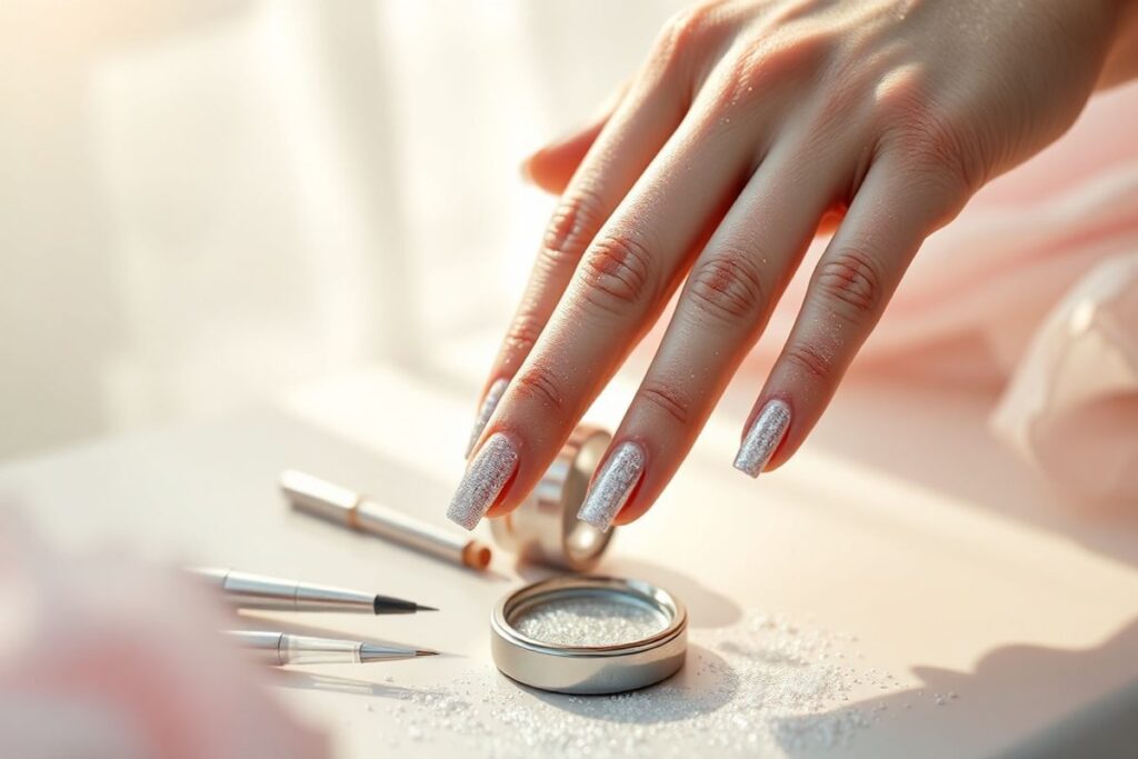 A beautifully styled nail station featuring vibrant Chrome Nail Powder